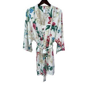 New Natori Private Label White & Floral Print Sleepwear Set With Chemise & Robe